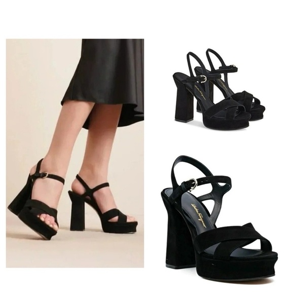 Ferragamo Women's Sonya Suede Ankle Strap Platform Sandals Size 5.5 - Picture 1 of 16